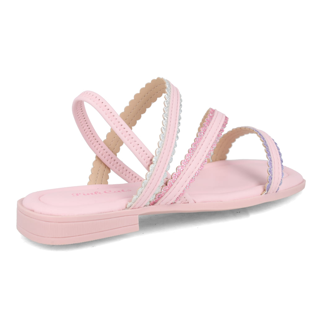 Sandália infantil Pink Cats rosa vista de lado para orientação de ajuste